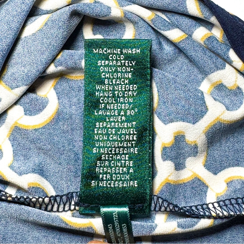 Lauren Ralph Lauren Wrap Dress Navy Blue Gold Chains 10 Classic Preppy Stretch - Picture 8 of 12